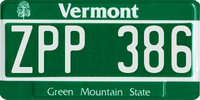 VT license plate ZPP386