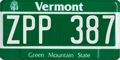 VT license plate ZPP387