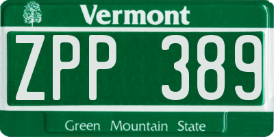 VT license plate ZPP389