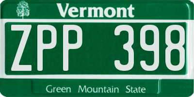 VT license plate ZPP398