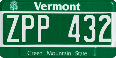 VT license plate ZPP432
