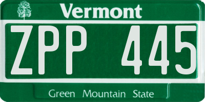 VT license plate ZPP445