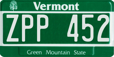 VT license plate ZPP452