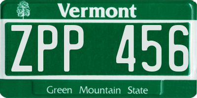 VT license plate ZPP456
