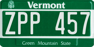 VT license plate ZPP457