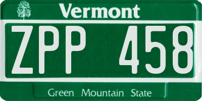 VT license plate ZPP458