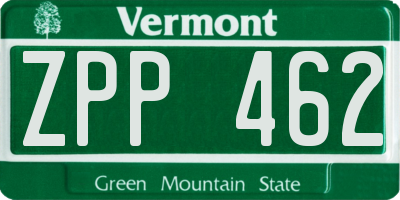 VT license plate ZPP462