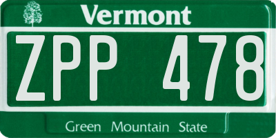 VT license plate ZPP478