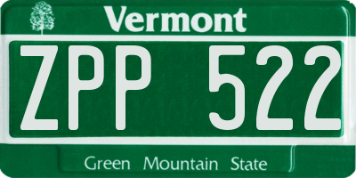 VT license plate ZPP522