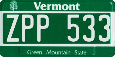 VT license plate ZPP533