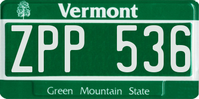 VT license plate ZPP536