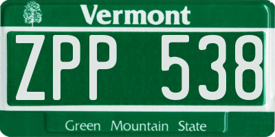 VT license plate ZPP538