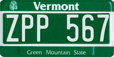 VT license plate ZPP567