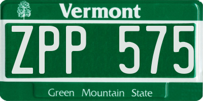 VT license plate ZPP575