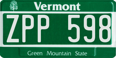 VT license plate ZPP598