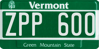 VT license plate ZPP600
