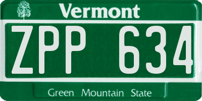 VT license plate ZPP634