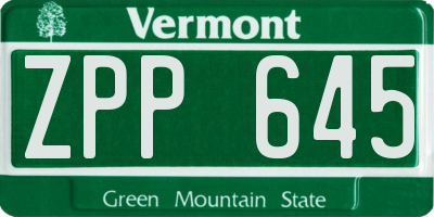 VT license plate ZPP645