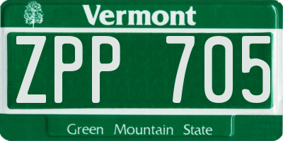 VT license plate ZPP705