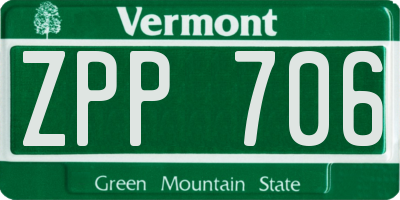 VT license plate ZPP706