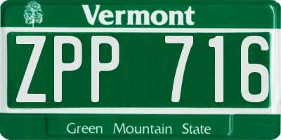 VT license plate ZPP716