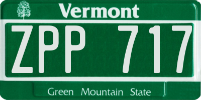 VT license plate ZPP717