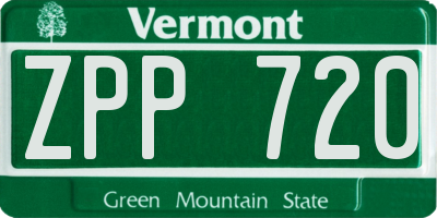 VT license plate ZPP720