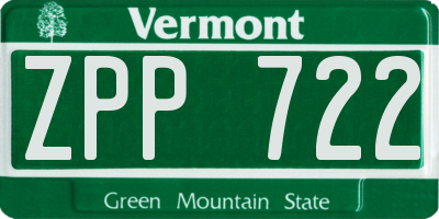 VT license plate ZPP722