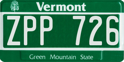 VT license plate ZPP726