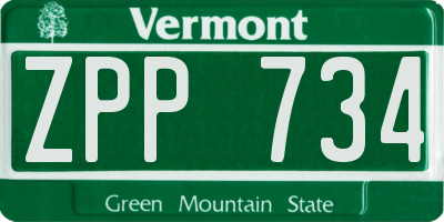 VT license plate ZPP734