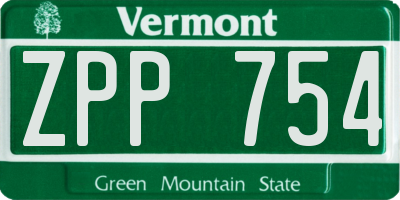 VT license plate ZPP754
