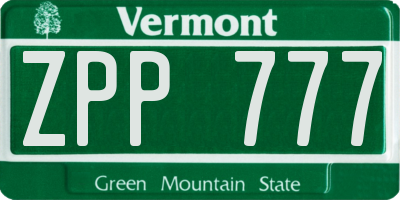 VT license plate ZPP777