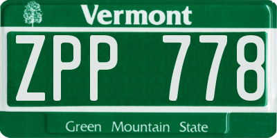 VT license plate ZPP778