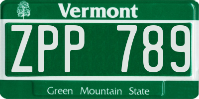 VT license plate ZPP789