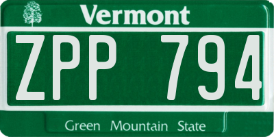 VT license plate ZPP794
