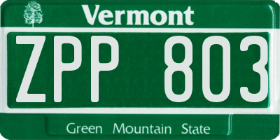 VT license plate ZPP803