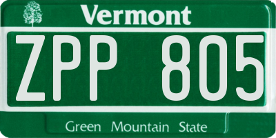 VT license plate ZPP805