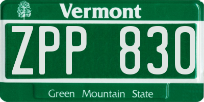 VT license plate ZPP830