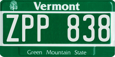 VT license plate ZPP838