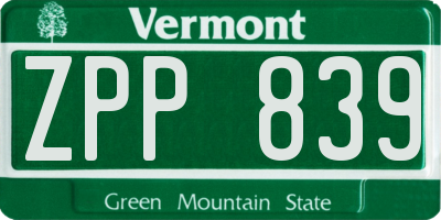 VT license plate ZPP839