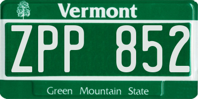 VT license plate ZPP852