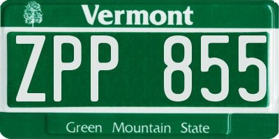 VT license plate ZPP855