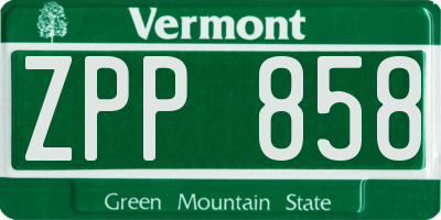 VT license plate ZPP858