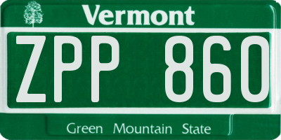 VT license plate ZPP860