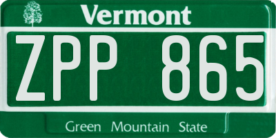 VT license plate ZPP865