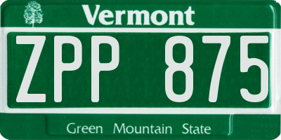 VT license plate ZPP875