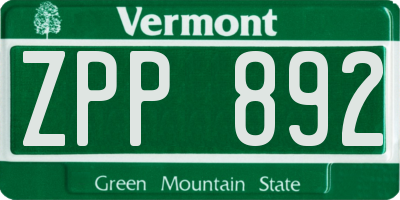 VT license plate ZPP892