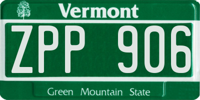 VT license plate ZPP906
