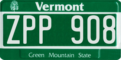 VT license plate ZPP908