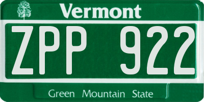 VT license plate ZPP922